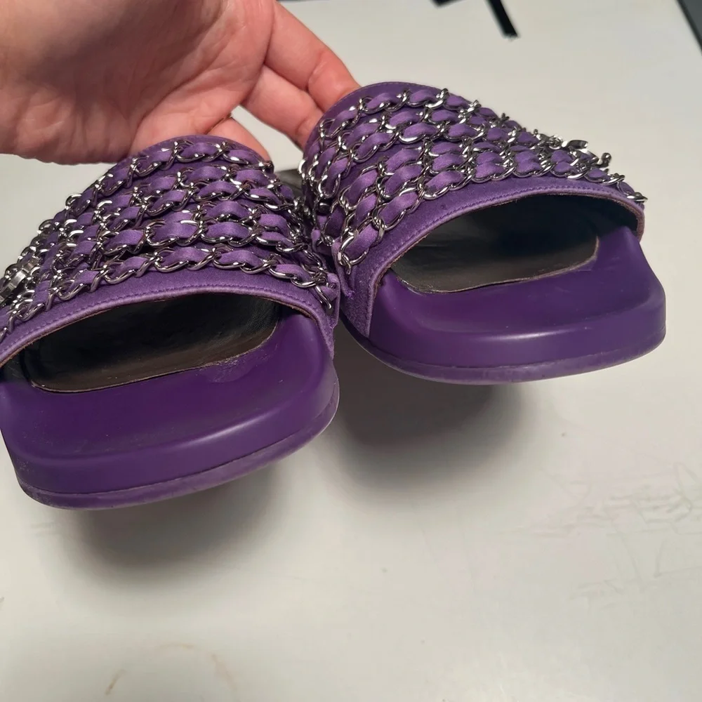 CHANEL Purple Chain Embellished Sandals